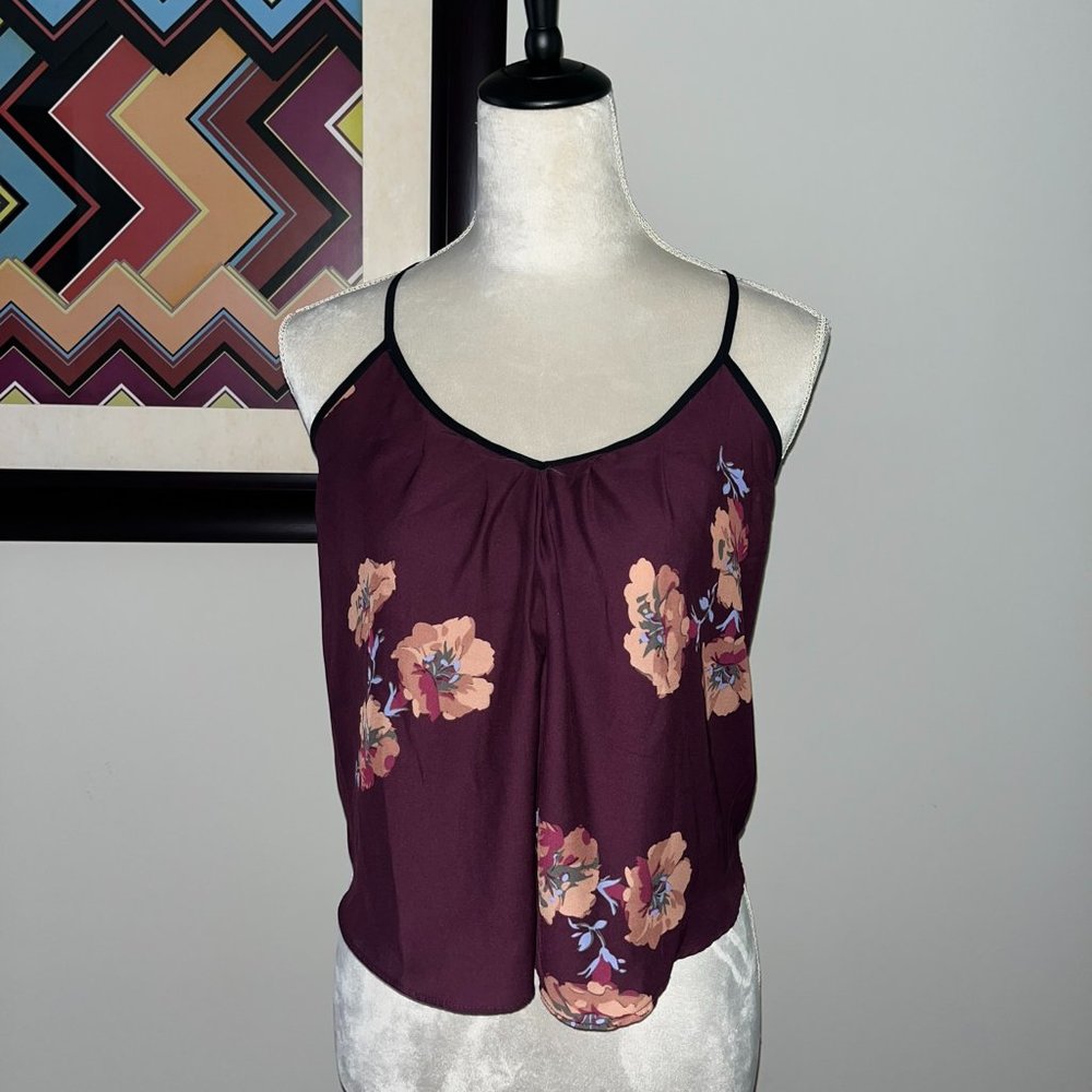 Kimchi Racerback Maroon Floral Blouse XS